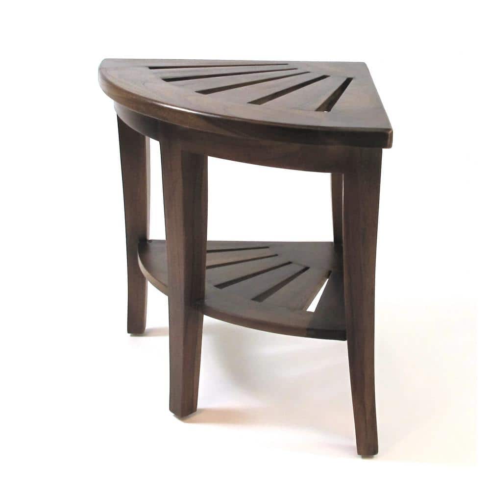 Kai 15.75" Mocha Teak Corner Shower Bench with Shelf