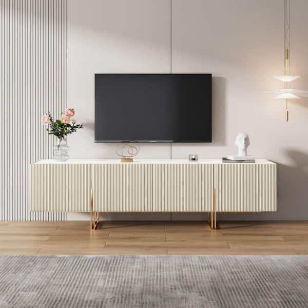 JASIWAY Modern Beige TV Stand Fits TV up to 75 in. to 85 in. with Gold Metal Leg