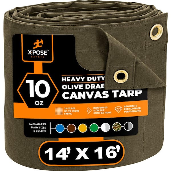Canvas Heavy Duty 14 ft. W x 16 ft. L Olive Drab 10 oz. Tarp