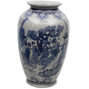 14 in. Porcelain Decorative Vase in Blue