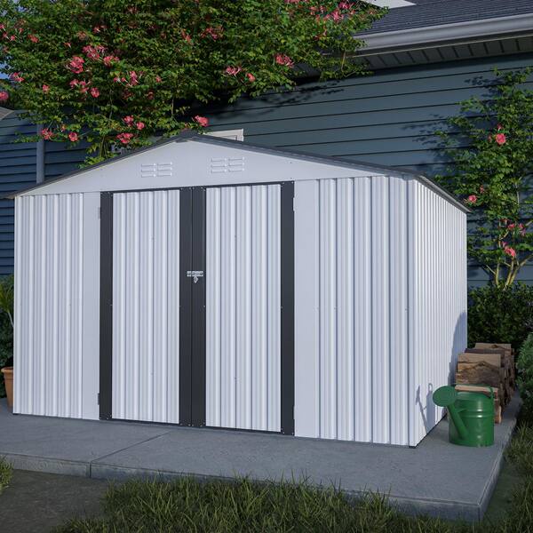 Huluwat 10 ft. W x 8 ft. D White Metal Shed with Double Lockable