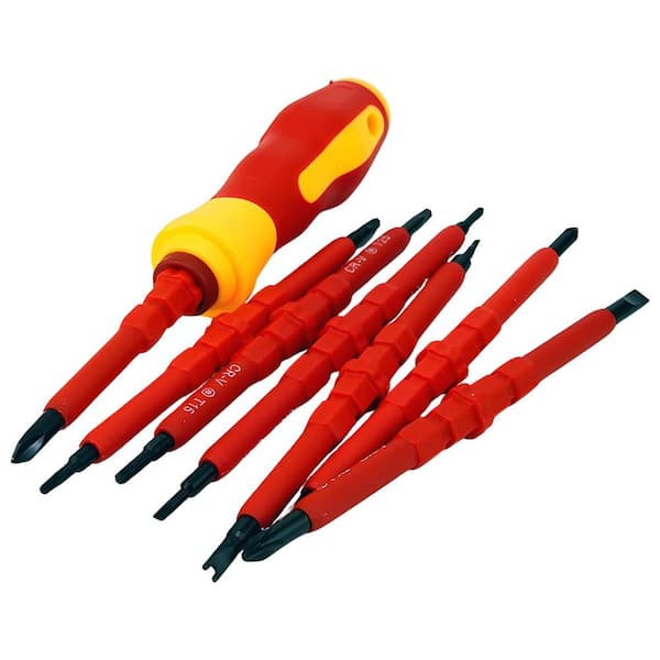 8 in1 4 in. Shank 8 Bit Red Insulated Screwdriver Set Ergonomic Handle Magnetized Tips Durable 8-Piece