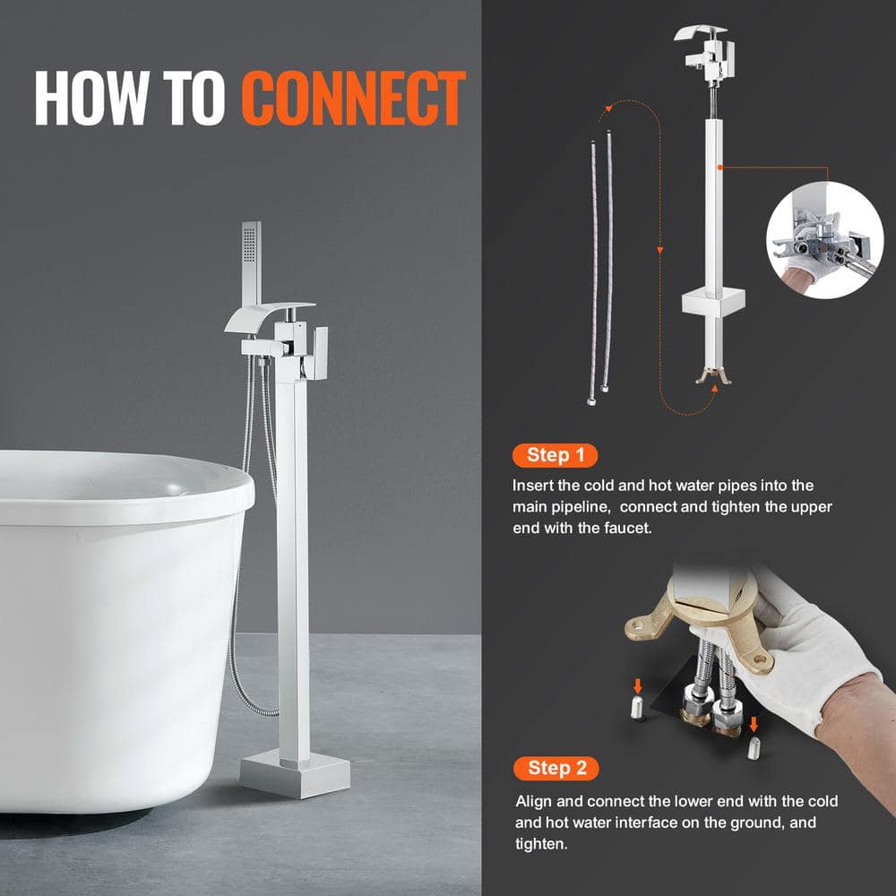 Polished Chrome Freestanding Bathtub Faucet with Handheld Shower