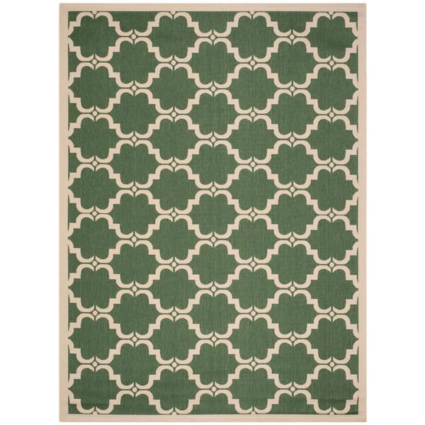 SAFAVIEH Courtyard Dark Green/Beige 8 ft. x 11 ft. Border Indoor/Outdoor Patio  Area Rug