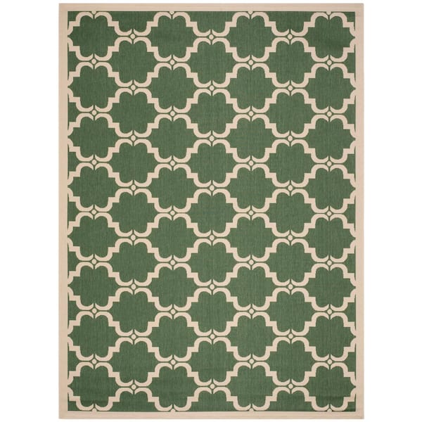 Courtyard Dark Green/Beige 8 ft. x 11 ft. Border Indoor/Outdoor Patio  Area Rug
