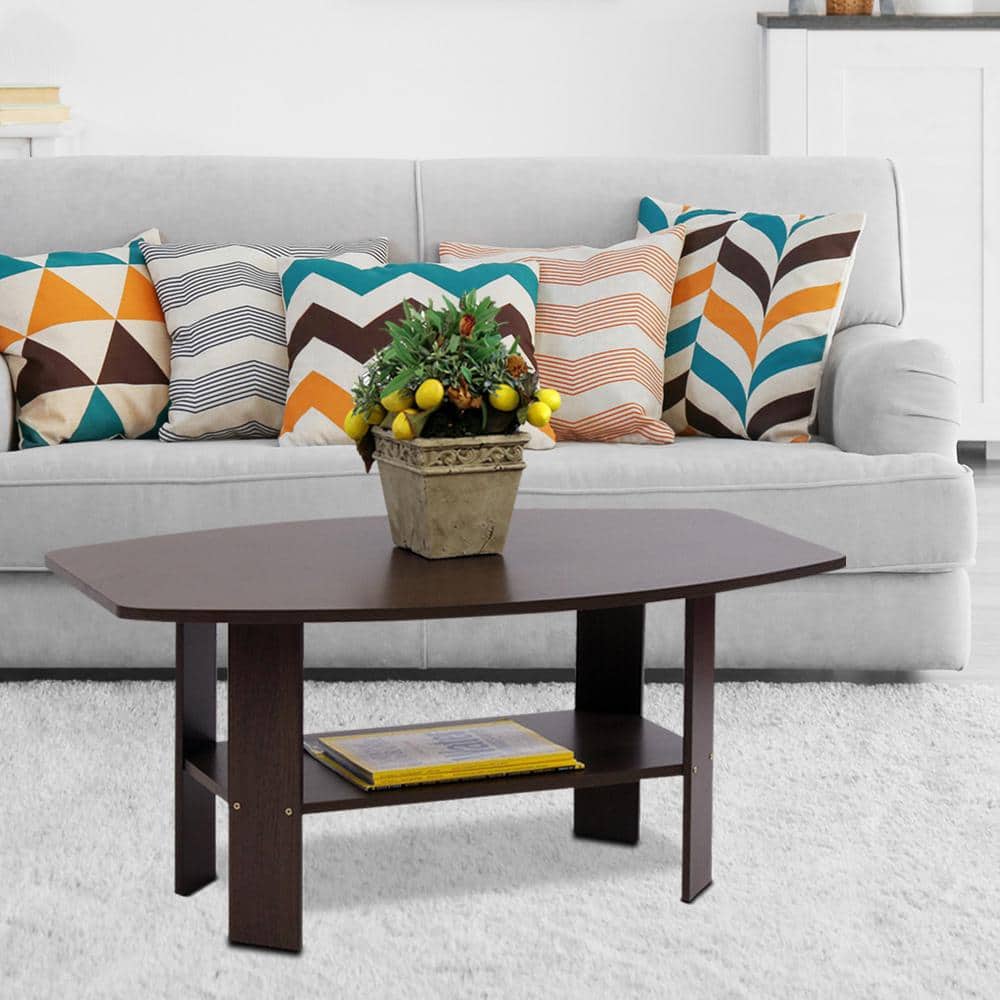 Espresso Rectangular Wood Coffee Table with Storage Shelf