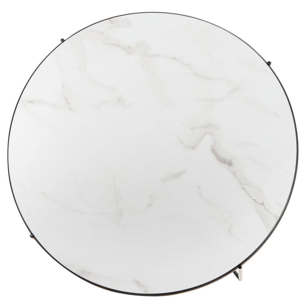Mid-Century Chic Round Coffee Table with Faux White Marble Top