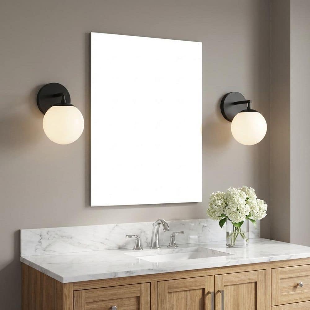 Nube 5.5 in. W 1-Light Midnight Black Modern Dimmable Bathroom Wall Sconce with Milk Glass Globe Shade, Bulb Included price history on PriceWatchPro