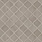 Dove Gray Arabesque 10-1/2 in. x 15-1/2 in. x 8 mm Glossy Ceramic Mesh-Mounted Mosaic Wall Tile (11.7 sq. ft. / case)