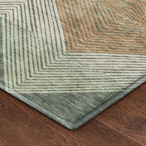 Mayfield Premium Machine Washable Abstract AMF2545 Basil 3 ft. x 5 ft. Area Rug