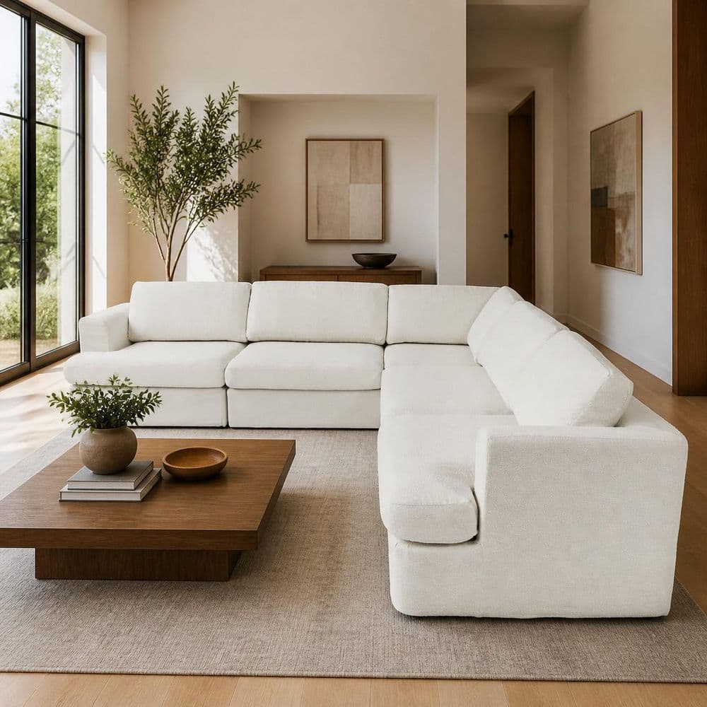 118.11 in. Square Arm 5-Piece Boucle Fabric Modular Couch Corner Sectional Sofa with Ottoman for Living Room Beige