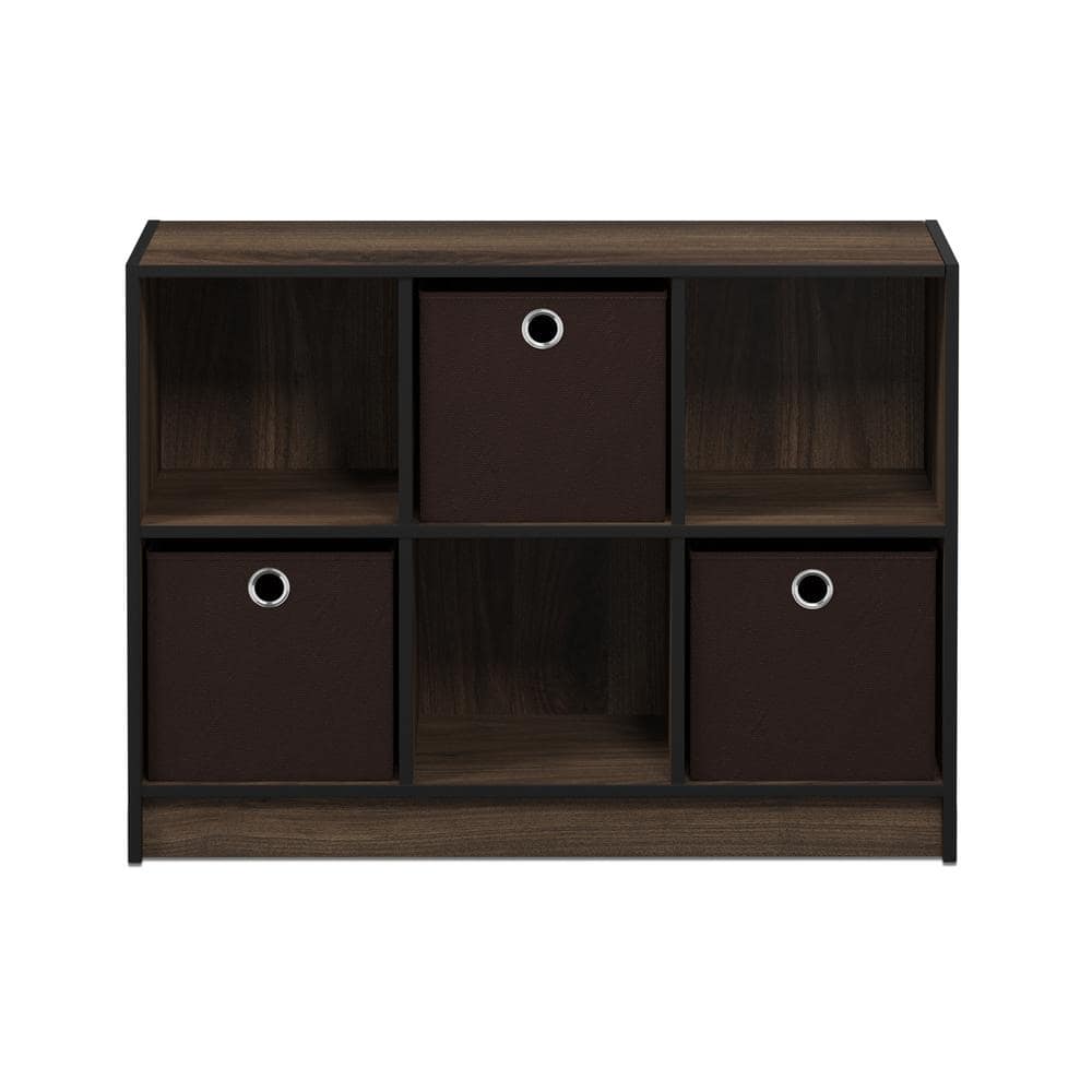 Columbia Walnut & Dark Brown 6-Cube Study Room Organizer with Bins