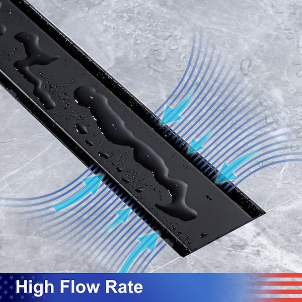 HYDROWARE HYD-0007 24 Linear Grid Shower Drain Finish: Matte Black