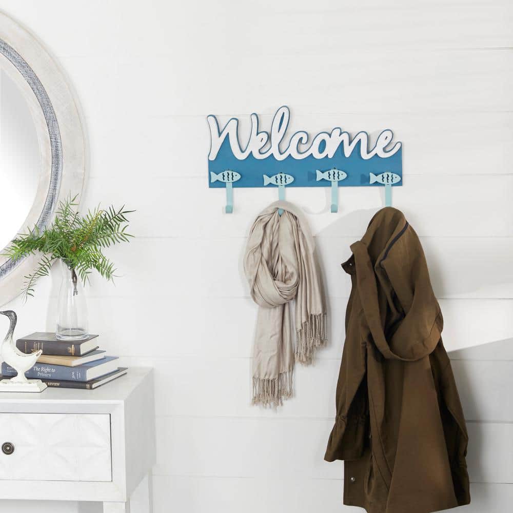 DecMode Blue Wood Coastal Wall Hook