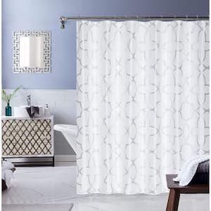 Carly 70 in. x 72 in. White Embroidered Shower Curtain