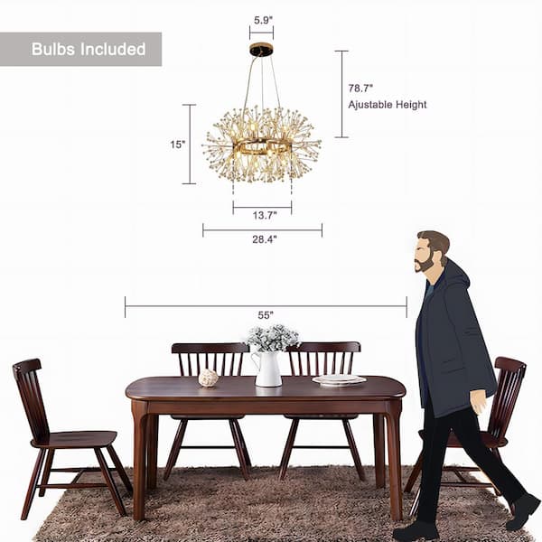 Calzada Modern 12-Light Gold Sputnik Firework Chandelier, Round Pendant Ceiling Lighting