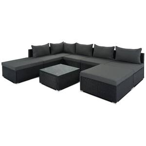 8-Pieces Outdoor Patio Furniture Sets, Garden Conversation Wicker Sofa Set with Gray Cushions