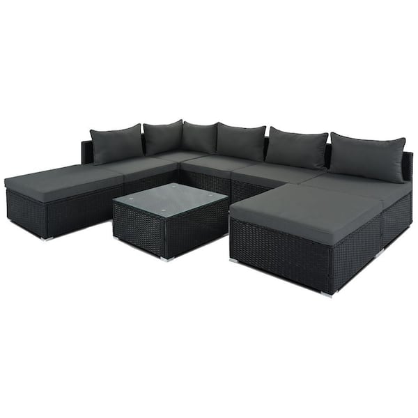 Sudzendf 8-Pieces Outdoor Patio Furniture Sets, Garden Conversation Wicker Sofa Set with Gray Cushions