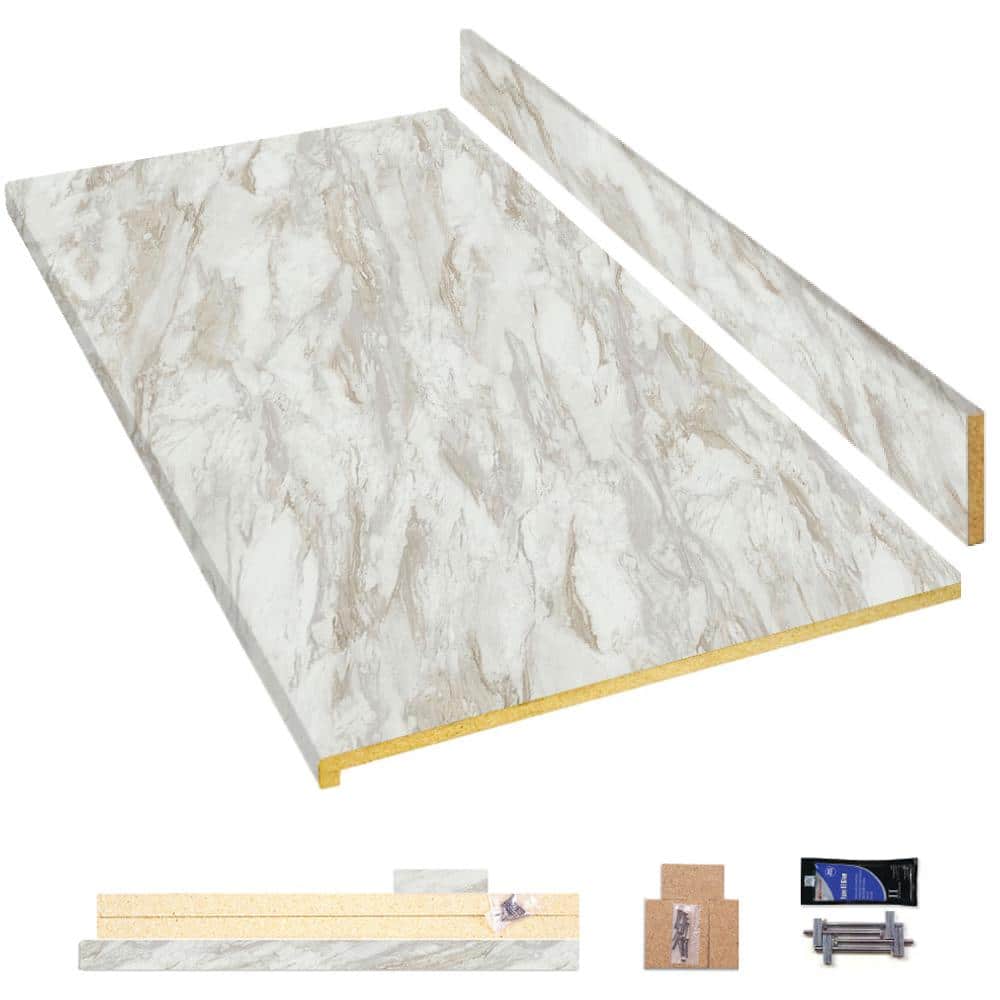Hampton Bay 4 ft. Straight Laminate Countertop Kit Included in Textured Drama Marble with Eased Edge and Backsplash 12349KT04N5010 Sansujyuku sansujyuku.com