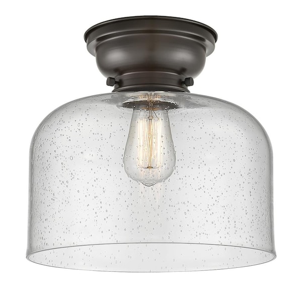 Innovations Bell 12 in. 1-Light Oil Rubbed Bronze, Seedy Flush Mount with Seedy Glass Shade