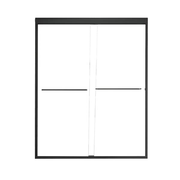 ANGELES HOME 60 in. W x 72 in. H Sliding Semi-Frameless Shower Door in Matte Black with 5/16 in. (8 mm) Clear Glass