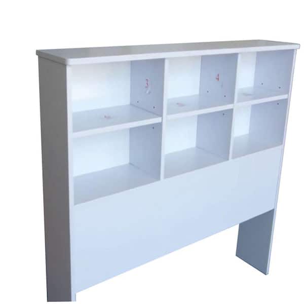 Benzara White Modern Style Gleaming Twin Size Bookcase Headboard with 6-Open Shelves