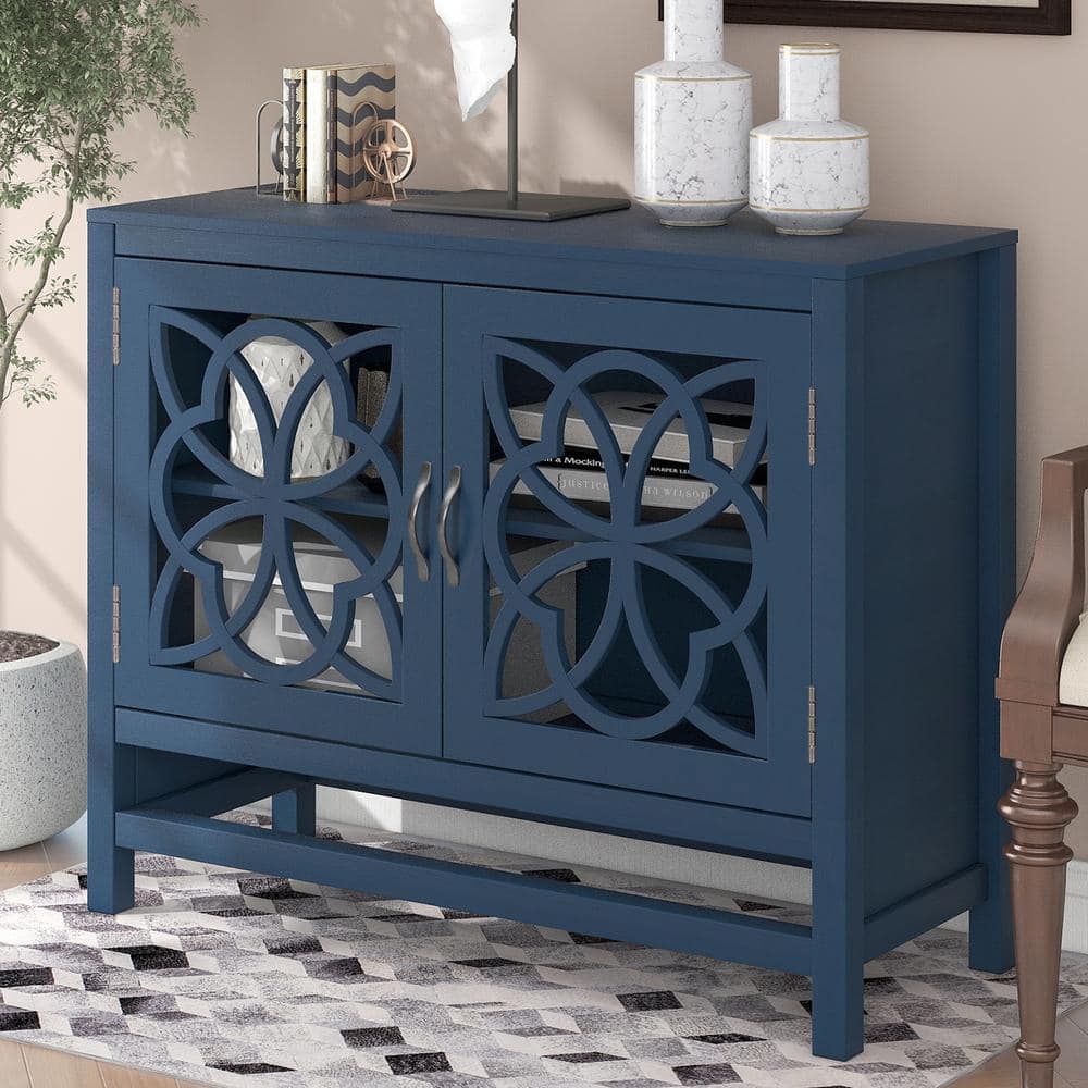 GODEER Navy Blue Wood Accent Buffet Sideboard Storage with