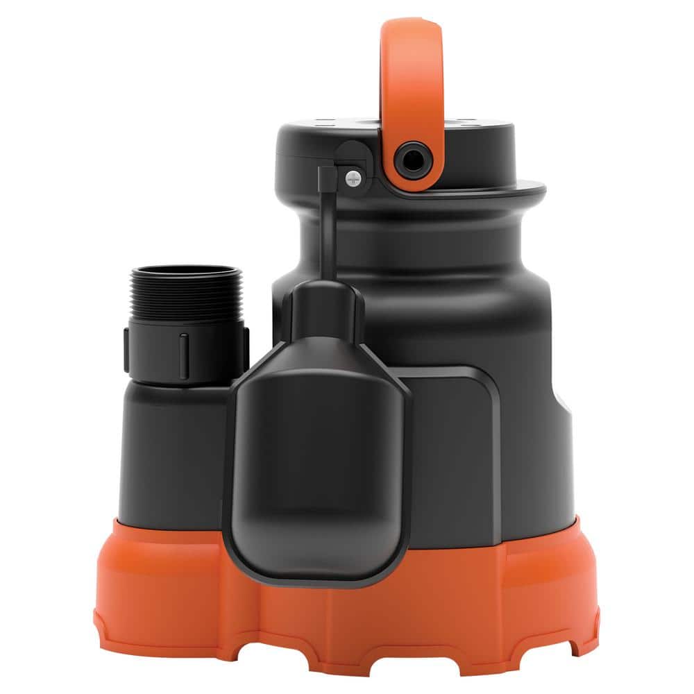 Black and Orange Thermoplastic Submersible Sump Pump with Tethered Switch