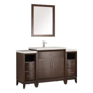 Cambridge 52 in. Antique Coffee Vanity w/ Porcelain Top in White w/ White Ceramic Basin & Mirror (Faucet Not Included)