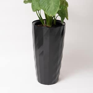 30 in. H Black Plastic Self Watering Indoor Outdoor Diamond Look Round Planter Pot, Tall Decorative Gardening Po