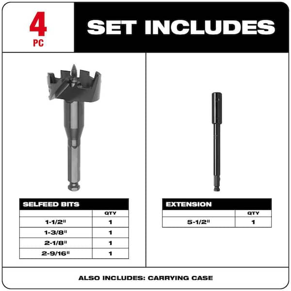 Selfeed High-Speed Steel Wood Boring Bit Set (4-Piece)
