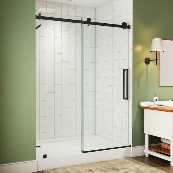 56 in. - 60 in. W x 76 in. H Sliding Frameless Shower Door in Matte Black with 5/16 in. (8 mm) Clear Glass