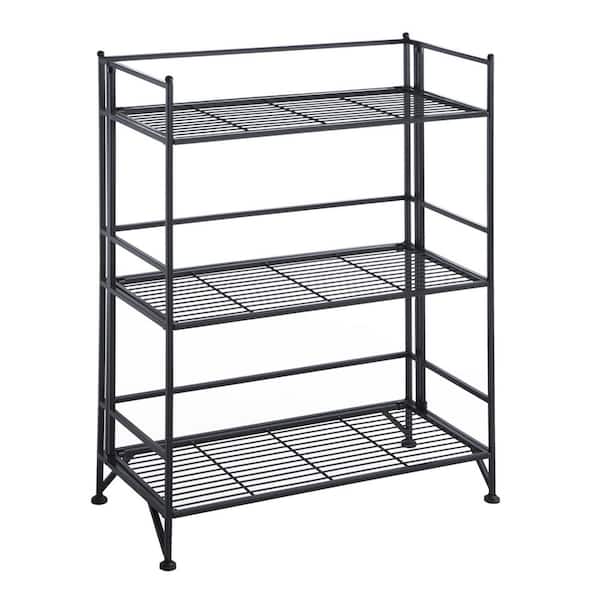 Xtra Storage 3 Tier Metal Folding Shelf Black 25.25 in. W x 32.5 in. H x 11.25 in. D