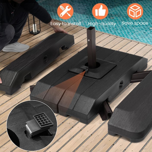350 lbs. 4-Piece Sand and Water Fillable Cantilever Patio Umbrella Base, Heavy Duty Offset Patio Umbrella Base in Black