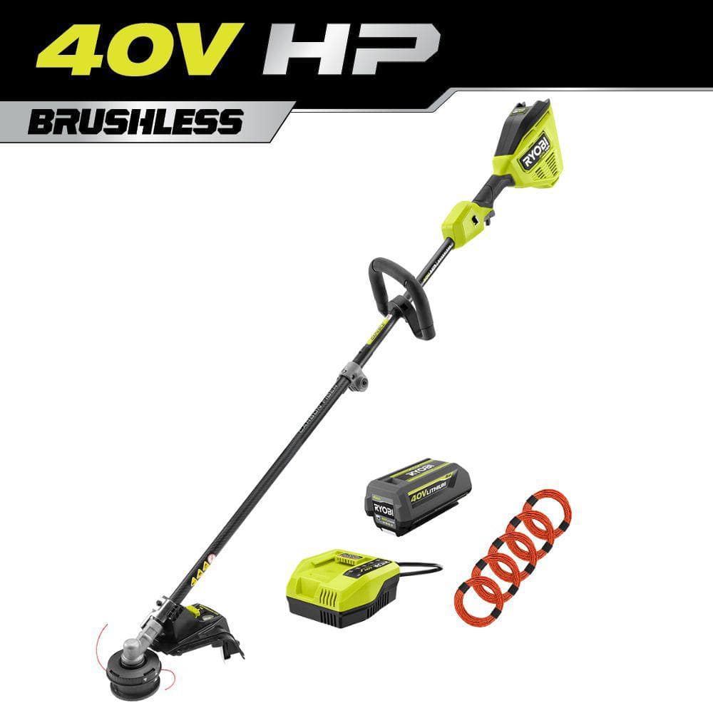 40V HP Brushless 16 in. Cordless Battery Carbon String Trimmer w/Extra 5-Pack of Pre-Cut Line, 4.0 Ah Battery & Charger -  RYOBI, RY40HPST01K-AC0