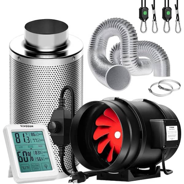 8 in. 720 CFM Inline Duct Fan with Variable Speed Controller, 8 in. Carbon Filter and 25 ft. of Ducting
