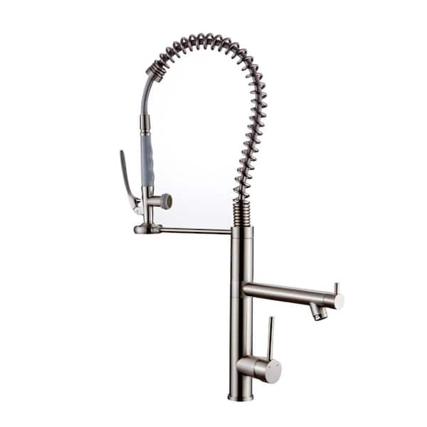 Lukvuzo Brushed Nickel 33 in. H Pull Down Sprayer 360 Spout Swivel Stainless Steel Single Handle Kitchen Sink Faucets