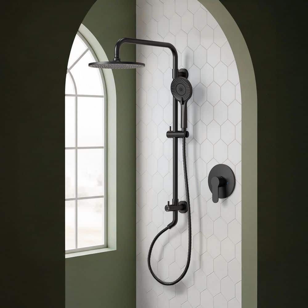 4-Spray Round High Pressure Wall Mount Shower Kit with Handheld Shower Head 1.8 GPM in Matte Black (Valve Included) price history on PriceWatchPro