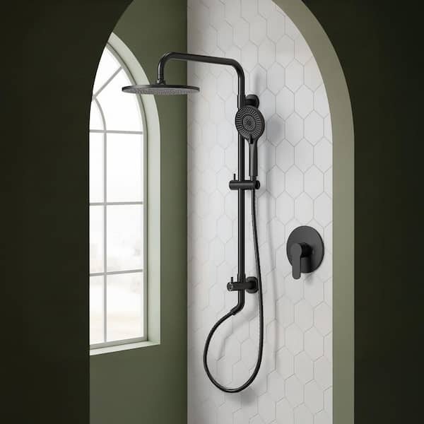 EVERSTEIN 4-Spray Round High Pressure Wall Mount Shower Kit with Handheld Shower Head 1.8 GPM in Matte Black (Valve Included)