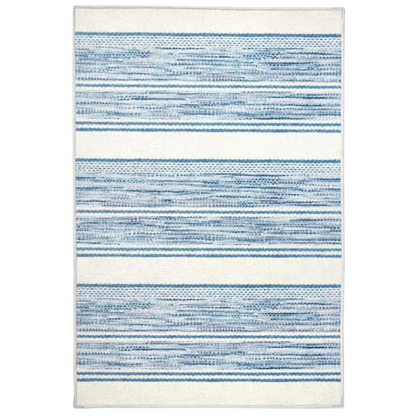 Ellington Stripe Machine Washable Blue 5 ft. x 8 ft. Indoor Area Rug