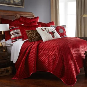 Red Velvet 3-Piece Microfiber Full/Queen Quilt Set