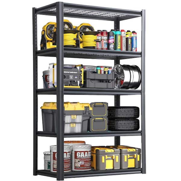 5 Tiers Steel Heavy Duty Adjustable Garage Storage Shelving Unit in Black (47.2 in. W x 78 in. H x 23.6 in. D), Wire