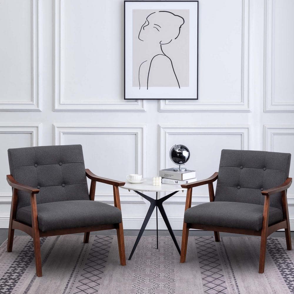Espresso Elegance 28" Dark Gray Fabric Accent Chair