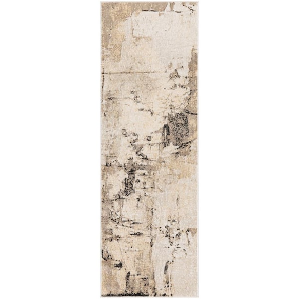 Washable Decor Mocha 2 ft. x 6 ft. Abstract Contemporary Runner Area Rug