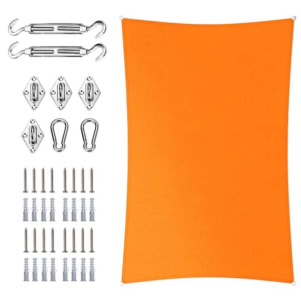 7 ft. x 12 ft. Rectangle Waterproof Shade Sail with Hardware Kit-Orange