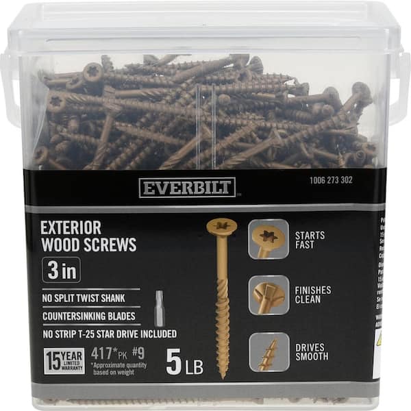 Everbilt #9 x 3 in. Star Drive Flat Head Exterior Wood Screws 5 lb.-Box  (417-Piece) 117355 - The Home Depot