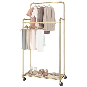 Gold Metal Garment Clothes Rack With Double Rod 29 in. W x 60 in. H