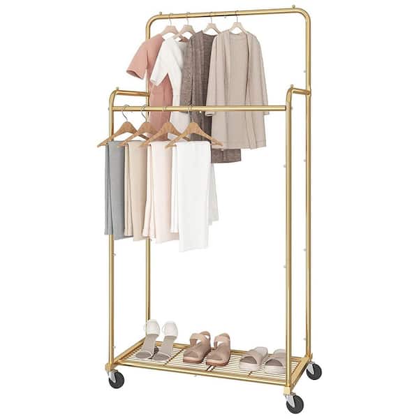 Unbranded Gold Metal Garment Clothes Rack With Double Rod 29 in. W x 60 in. H