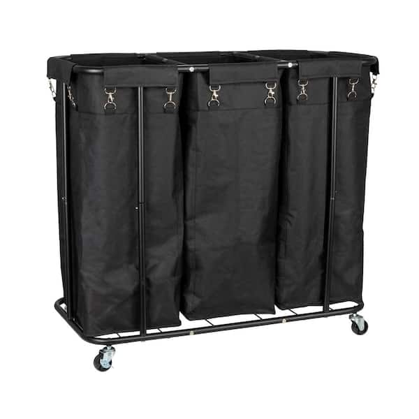 HOUSEHOLD ESSENTIALS Black 31.5 in. H x 16.1 in. W x 34.8 in. D Metal 3 Bag Rolling Laundry Sorter
