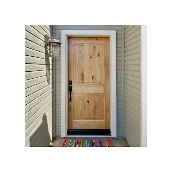 36 in. x 80 in. Rustic Knotty Alder 2-Panel Top Rail Arch Unfinished Wood Front Door Slab